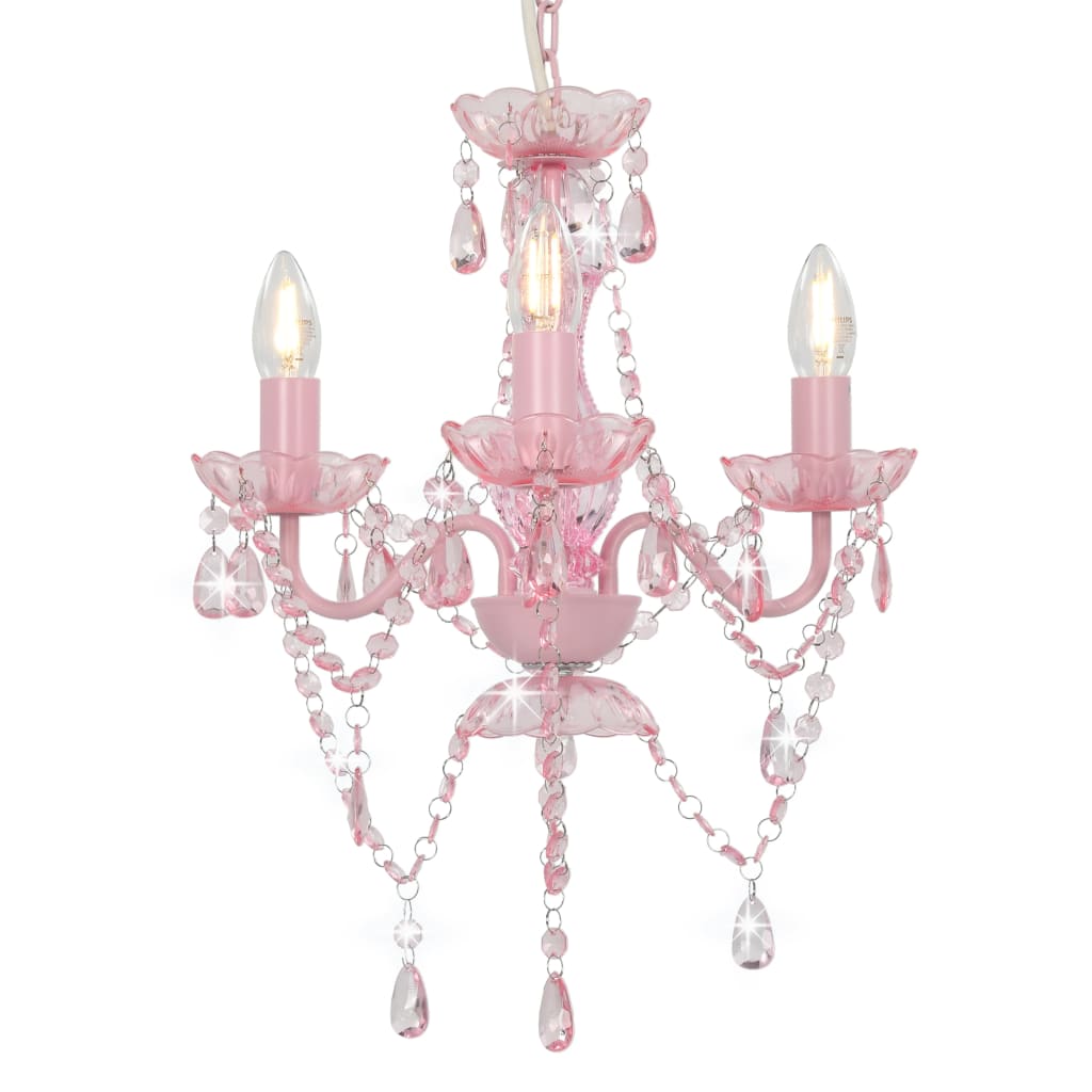 Kroonluchter Met Kralen Rond 3Xe14 Roze