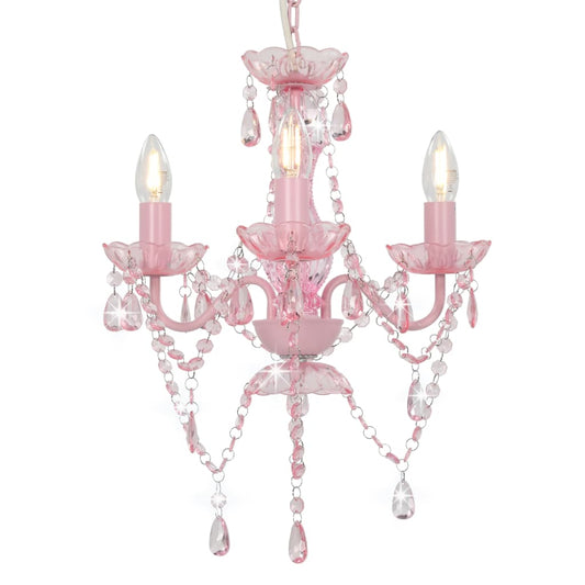 Kroonluchter Met Kralen Rond 3Xe14 Roze