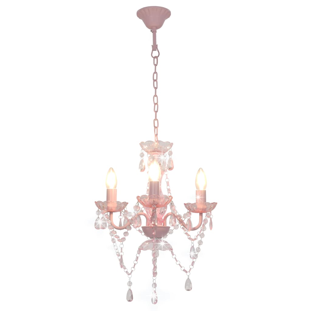 Kroonluchter Met Kralen Rond 3Xe14 Roze