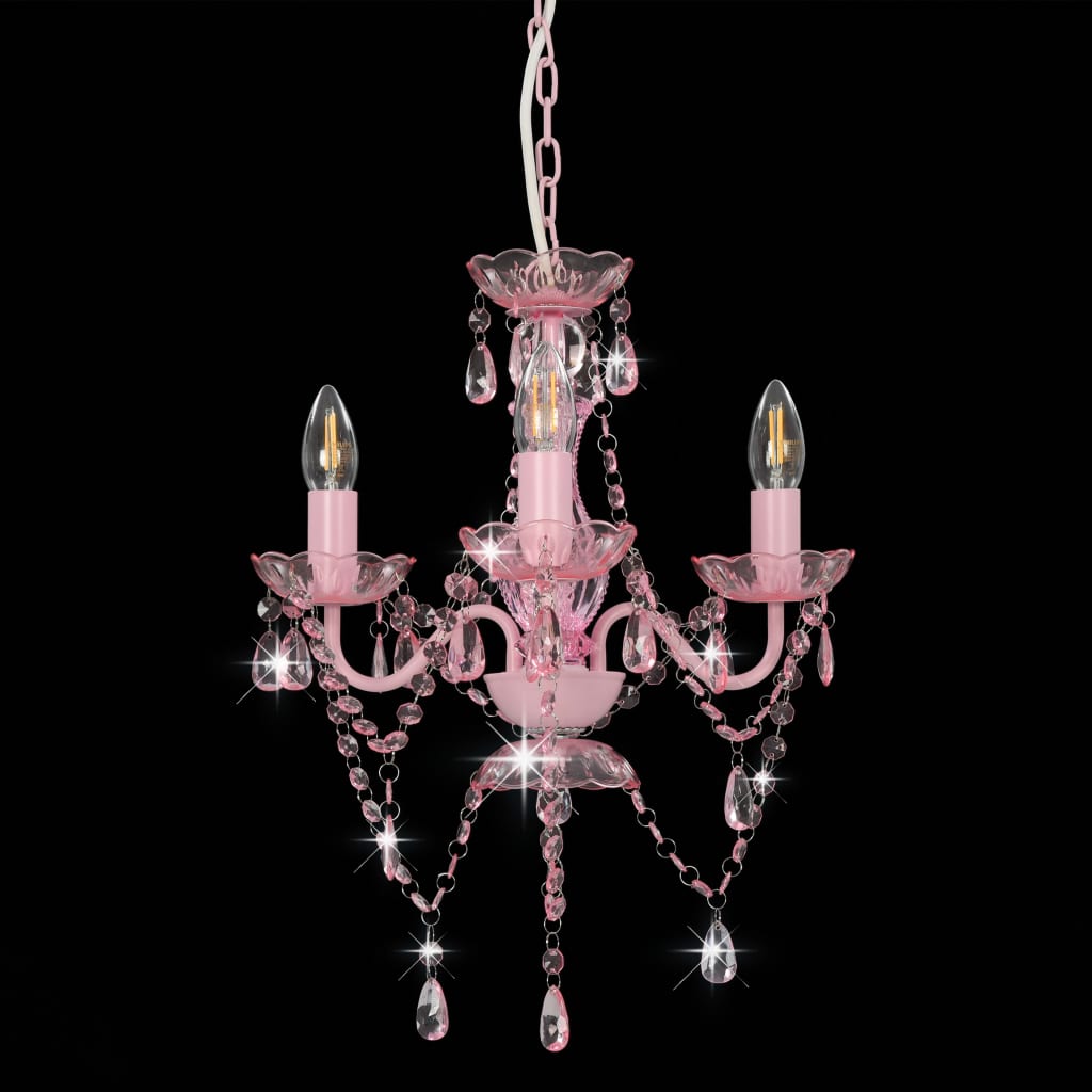 Kroonluchter Met Kralen Rond 3Xe14 Roze